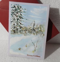 Felicitare pictată manual Peisaj de iarnă