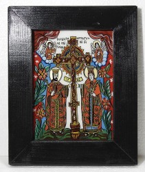 Icoană pe sticlă Constantin și Elena