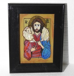 Iisus, păstorul cel bun, icoana sticla