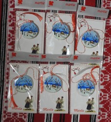 Martisor banut pictat, imagini din lumea satului, iarna