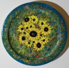 Farfurie decorativa din lemn pictat Floarea Soarelui