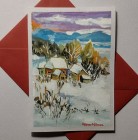 Felicitare pictata Apus de iarna 