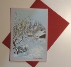 Felicitare pictată manual Casuța înzăpezită