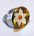 Inel handmade „Narcisă albă” – pictat manual