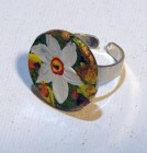 Inel handmade „Narcisă albă” – pictat manual