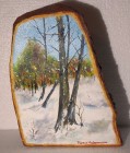Prima zăpadă – pictură pe butuc de salcie, obiect de artă unicat
