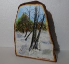 Prima zăpadă – pictură pe butuc de salcie, obiect de artă unicat